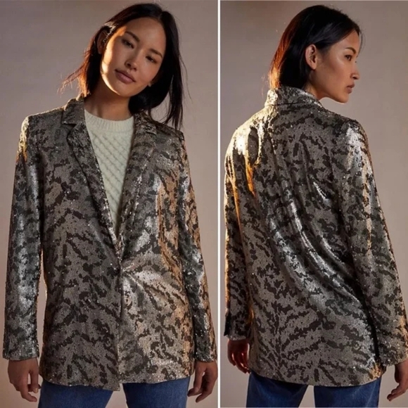 EUC Maeve by Anthropologie S Jordyn Sequined Snap Front Blazer - Picture 2 of 9